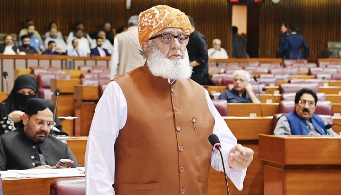 Jamiat Ulema-e-Islam-Fazl (JUIF) chief Maulana Fazlur Rehman speaks on the floor of the National Assembly on May 11, 2026. — Facebook@MoulanaOfficial