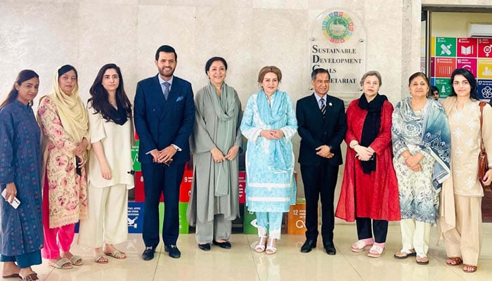 Parliamentary Secretary Barrister Danyal Chaudhry, along with the Convener Shaista Pervaiz and Wajiha Qamar, Minister of State at the Ministry of Federal Education and Professional Training, at the finalisation of the SDG youth campaign Hum Hain Pakistan at the National Assembly on May 12, 2026. — APP