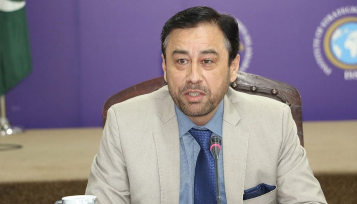 Dr Munawar Hussain from QAU addresses the launch of “The third dimension policy prism” hosted by Institute of Strategic Studies Islamabad (ISSI) on May 12, 2026. — Facebook@Institute.of.Strategic.Studies.Islamabad