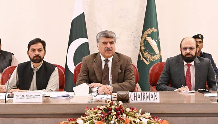 Deputy Speaker National Assembly Syed Ghulam Mustafa Shah chairing a meeting of the Standing Committee on House and Library at the Parliament House regarding the completion of additional 104 family suites at the Parliament Lodges. —Facebook@NationalAssemblyOfPakistan