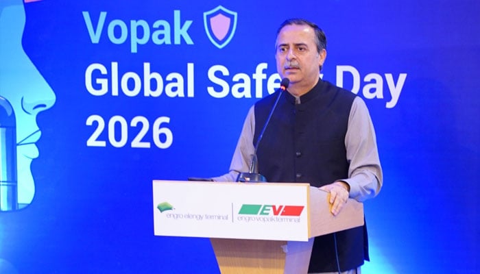 Maritime Affairs Muhammad Junaid Anwar Chaudhry addressing the event hosted by Engro Vopak Terminal Limited (EVTL) and Engro Elengy Terminal Limited (EETL). —Facebook@engro.group