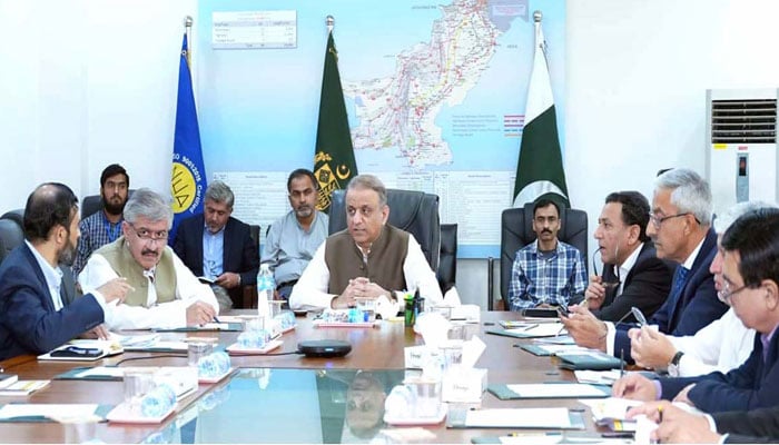 Federal Minister for Communications Abdul Aleem Khan presides over a high-level meeting of the National Highway Authority on May 13, 2026. — APP