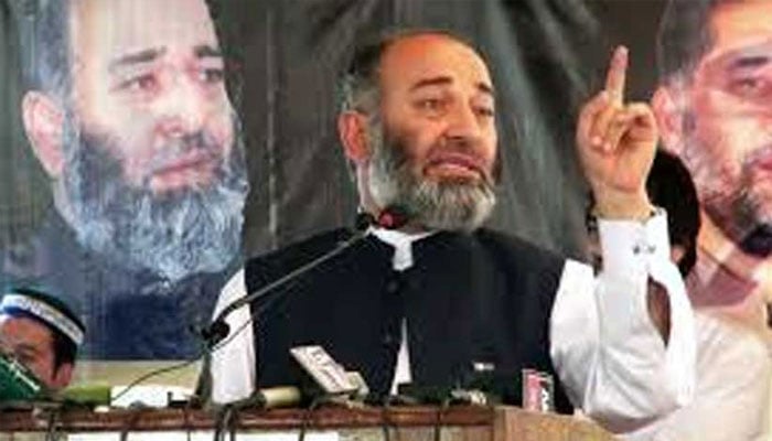 Former senator and Pakistan Rights Movement chief Mushtaq Ahmed Khan addressing an event. —Radio Pakistan/File