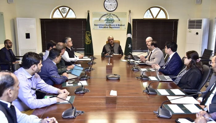 Provincial Health Minister Khawaja Salman Rafique, in a meeting with a delegation from the Asian Development Bank at the Department of Specialised Healthcare and Medical Education on May 14, 2026. — Facebook@SalmanRafiquePK