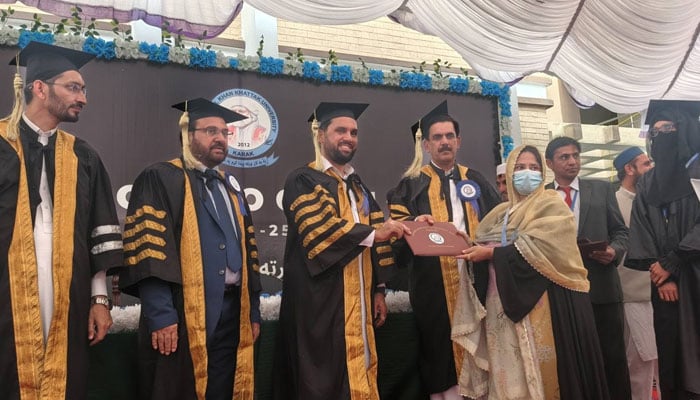 Provincial Minister for Higher Education Meena Khan Afridi awards degrees to students during the first convocation of Khushal Khan Khattak University (KKKU) on May 14, 2026. —  Facebook@khushalkhankhattakuniversity