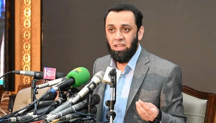 Information Minister Attaullah Tarar speaks during a press conference in this undated image. — APP/File