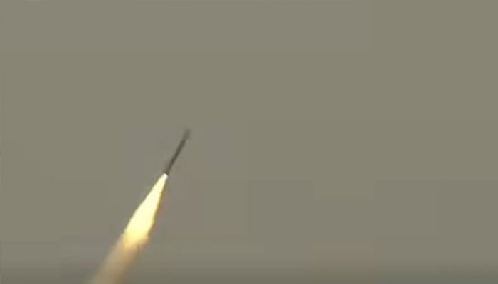 This screengrab shows the training fire of the Fatah-4 missile. — Facebook@ISPR Official