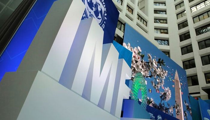 The representational image shows the International Monetary Fund (IMF) logo during the IMF/World Bank spring meetings in Washington, US, April 21, 2017. — Reuters