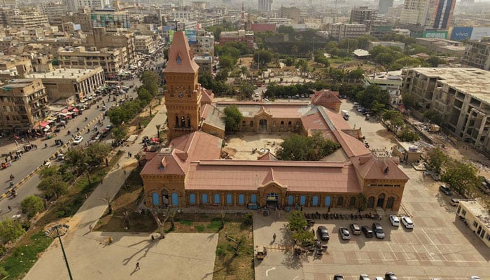 The image shows the iconic Empress Market in Saddar, Karachi. — Facebook@barristermurtazawahabofficial/File
