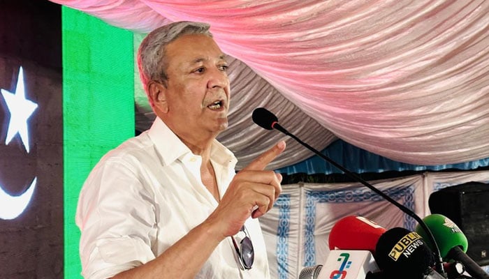 Pakistan People’s Party (PPP) Central Punjab Information Secretary Shahzad Saeed Cheema addresses a public gathering. — Fcaebook@shehzad.saeedcheema.5/File