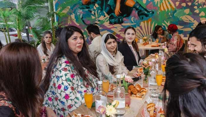 Girls education activist Malala Yousufzai speaks in a round-table group of influential Pakistanis. — Betty Laura Zapata for Malala Fund