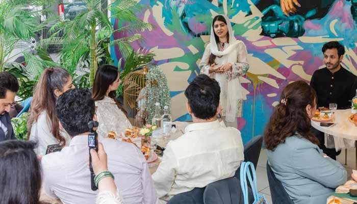 Malala Yousufzai addresses in a gathering of influential Pakistanis gathered for discuss the ways to improve education system in Pakistan. — Betty Laura Zapata for Malala Fund