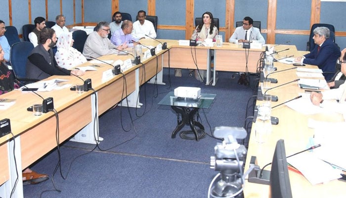 Senator Bushra Anjum Butt, Chairperson Senate Standing Committee on Federal Education and Profession Training, Presiding over a meeting of the committee at the Parliament Lodges, Islamabad, on May 18, 2026. —Facebook@Pakistansenate