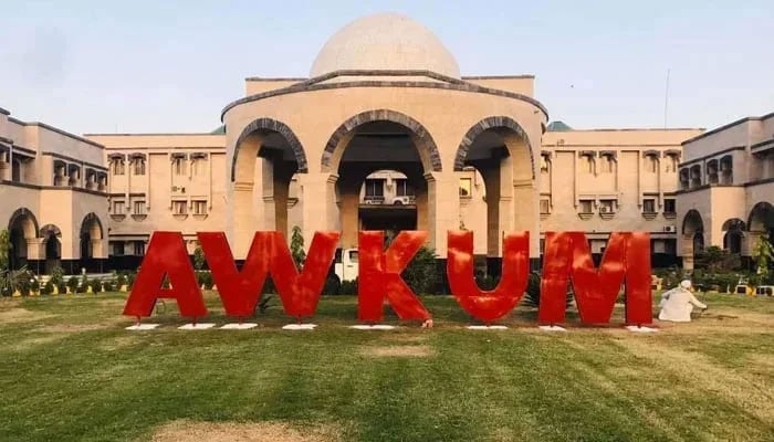 This image released on October 4, 2022, shows the Abdul Wali Khan University building. — Facebook@awkumofficial