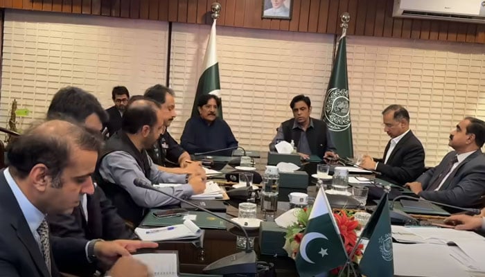 Sindh Chief Secretary Syed Asif Hyder Shah and Sindh Minister for Works and Services Ali Hassan Zardari chair a meeting on May 19, 2026. — Screengrab via Facebook@OfficialGoS