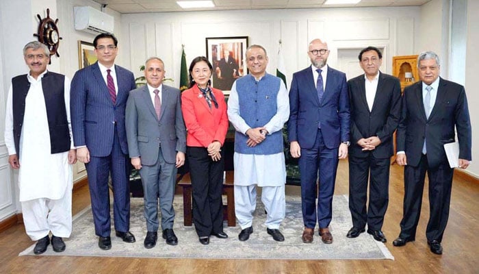 The Vice President of the Asian Infrastructure Investment Bank (AIIB), Konstantin Limitovskiy meets with Federal Minister for Communications Abdul Aleem Khan at the Ministry of Communications on May 20, 2026. — APP