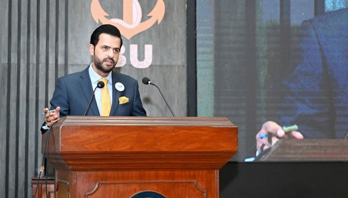 Federal Parliamentary Secretary for Information and Broadcasting, Barrister Danyal Chaudhry, addressing the Opening Ceremony of Media Fest Spring 2026 at Bahria University Islamabad Campus on May 20, 2026. — APP