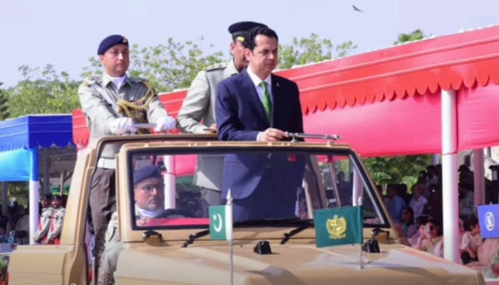 Minister of State for Interior and Narcotics Control Talal Chaudhry attends the passing-out parade of the  Pakistan Coast Guards 46th batch of recruits on May 20, 2026. — Screengrab via Facebook@Ministry of Interior GoP