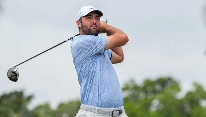 Scottie Scheffler watches his tee shot on the second hole during the final round of the Cadillac Championship golf tournament in Miami, Florida, USA on May 3, 2026. — Reuters