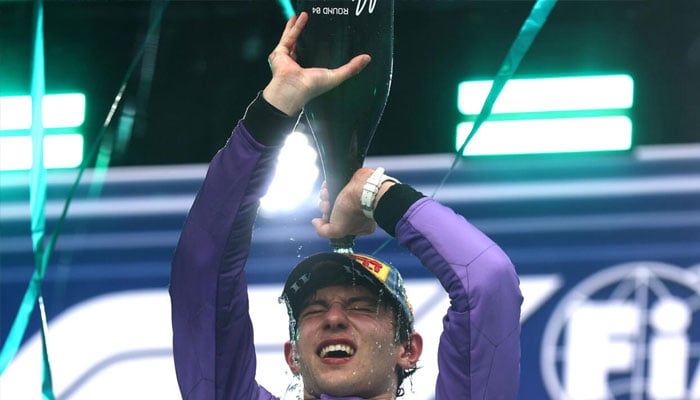 Kimi Antonelli can be seen celebrating. —AFP/File