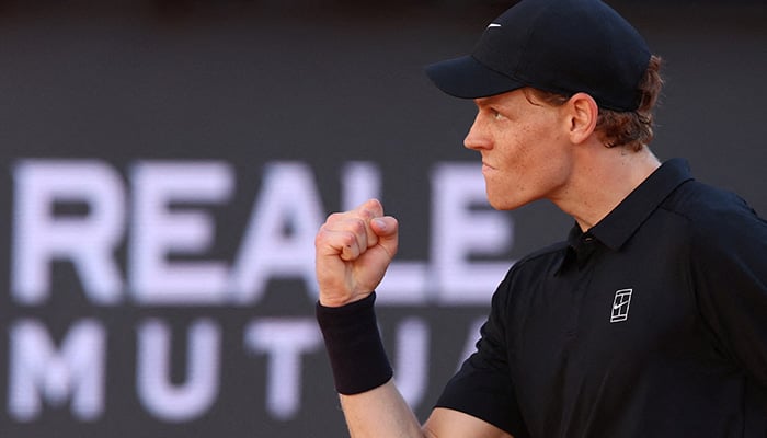 Italys Jannik Sinner reacts during his mens final match against Norways Casper Rudd, Italian Open - Foro Italico, Rome, Italy - May 17, 2026. — Reuters