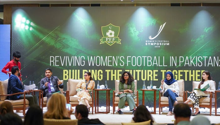 Speakers address first-ever PFF Womens Football Symposium held in Islamabad on May 22, 2026. — Facebook/@PakistanFootballOfficial