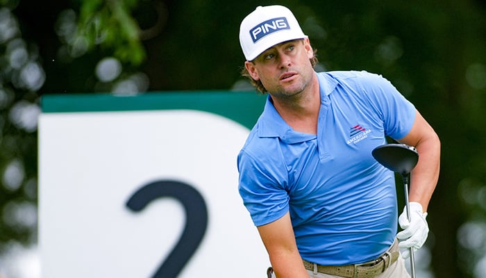 Taylor Moore watches his shot from the second tee during the second round of THE CJ CUP Byron Nelson golf tournament, McKinney, Texas, USA, May 22, 2026. — Reuters