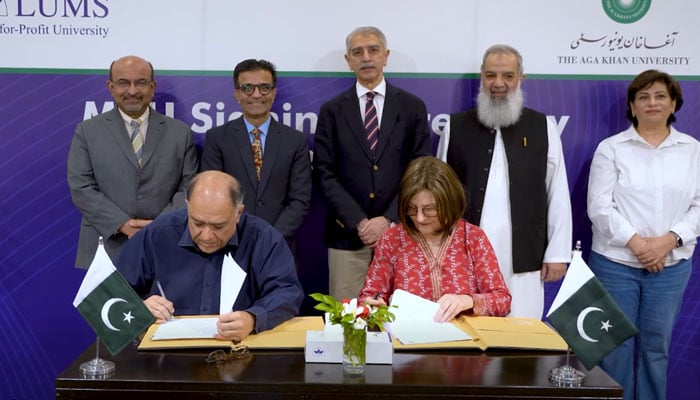 MOU signing ceremony between The Aga Khan University (AKU) and the Lahore University of Management Sciences (LUMS) on May 22, 2026. —  Screengrab via Facebook@lahoreuniversityofmanagementsciences