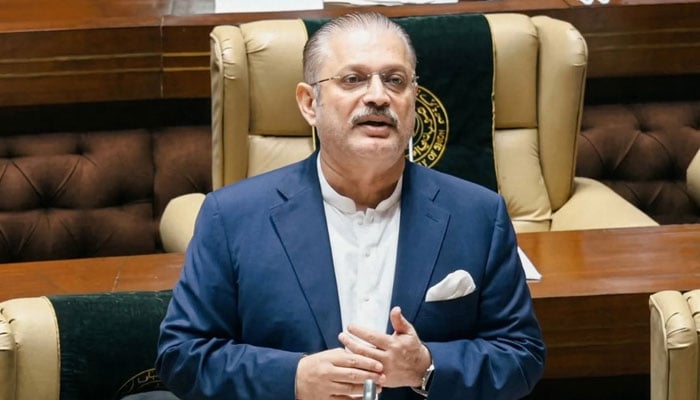 Sindh Senior Minister for Information and Transport Sharjeel Inam Memon speaks in the Sindh Assembly session on May 22, 2026. — Facebook@rawalsharjeelmemonSIM