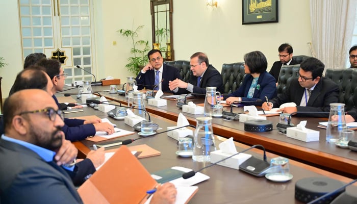 Federal Minister for Economic Affairs Ahad Cheema chairs a meeting related to the implementation framework of ML-1 in Islamabad, May 22, 2026. Asian Development Bank Country Director Emma Fan also attended the meeting. — PID