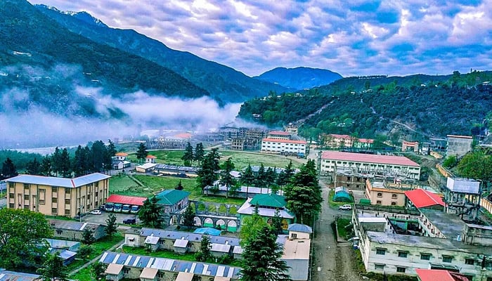 This aerial view shows SBBU Sheringal. — Facebook/Shaheed Benazir Bhutto University Sheringal -Official