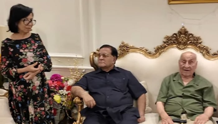 (From left) Uzbek scholar Prof Mukhaya Abdul Rahman, cultural figure Zafar Bakhtawari, and Prof Tash Mirza attend a dinner hosted by Pakistan Cultural Forum. — Screengrab via Facebook/@zafar.bakhtawari