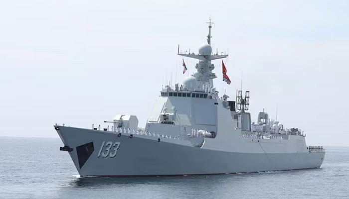 A Chinese warship sails during a joint Navy exercise, March 12, 2025.—Reuters