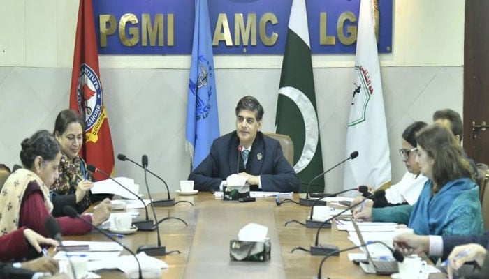Amiruddin Medical College and PGMI Principal, Prof. Dr Farooq Afzal, chairs a meeting on January 8, 2026. — Facebook@vamcpgmi
