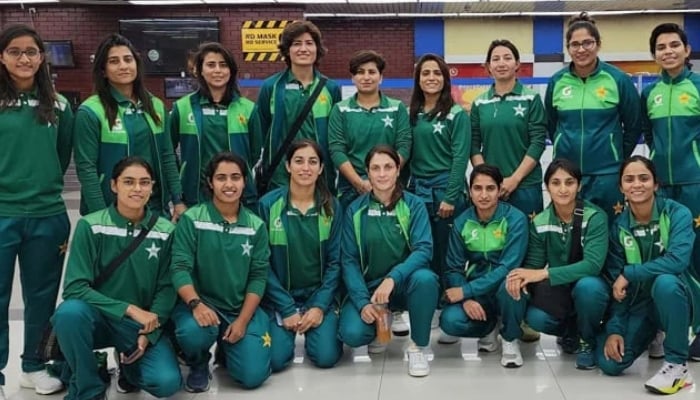 The Pakistan women’s cricket team’s 15-member squad can be seen standing for a picture in Bangladesh in this photograph released on October 20, 2023. — X/@TheRealPCB