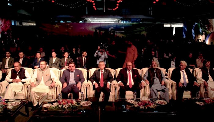 Provincial Minister for Finance Mujtaba Shuja-ur-Rehman (centre right) and Chinese Consul General Sun Yan (centre left) attend a special ceremony organised by PHA Lahore at Expo Centre Lahore on May 25, 2026. — Screengrab via YouTube@GovtofPunjabPakistan-w3