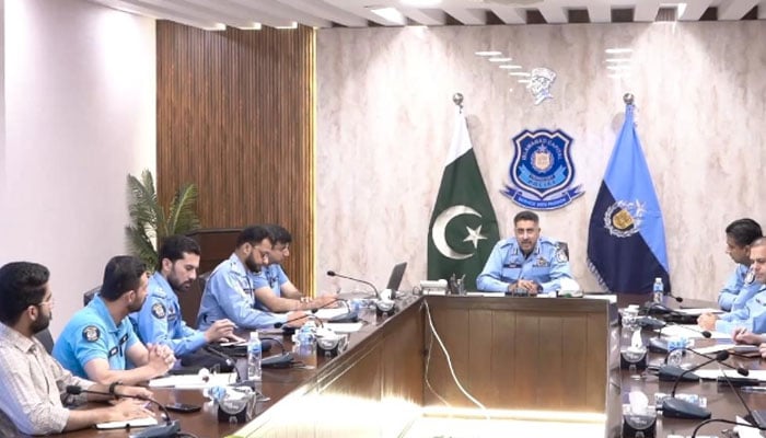 Inspector General of Police (IGP) Syed Ali Nasir Rizvi chairs a high-level meeting to review security arrangements for Eid days on May 25, 2026. — APP