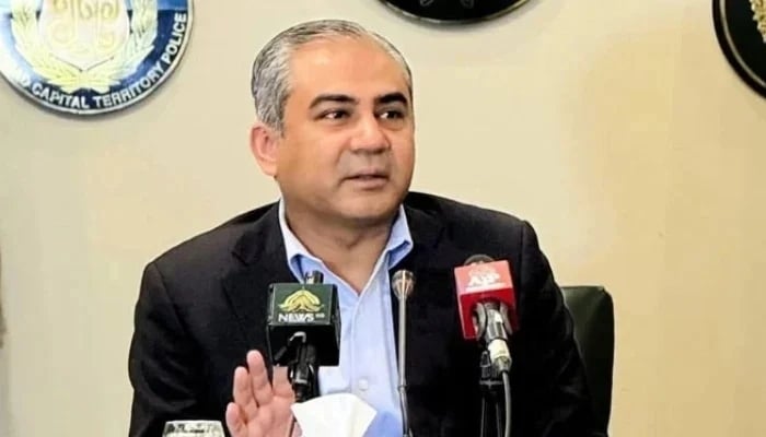 Federal Interior Minister Mohsin Naqvi speaks to media persons on April 28, 2025. — Facebook@Ministry of Interior GoP