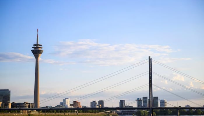 A general view shows the river Rhine and the skyline including the Rheinturm and Rheinkniebruecke in Duesseldorf, Germany, May 13, 2024.—Reuters