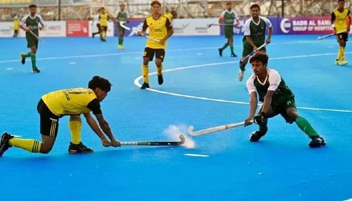 Representational image shows Pakistan and Malaysias players in action during their 2024 Mens Junior Hockey Asia Cup clash on December 01, 2024. —Asian Hockey Federation