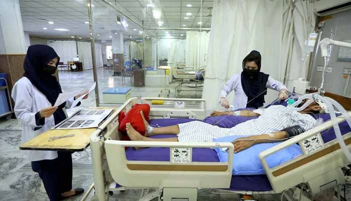 Nurses provide medical care to a patient at Lady Reading Hospital, Peshawar, Khyber Pakhtunkhwa, on May 12, 2025. — APP
