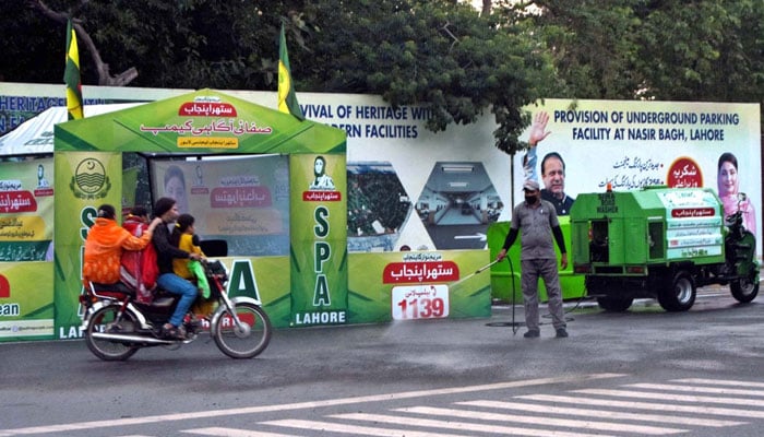 A view of a camp set up for cleanliness in the city on the occasion of Eid al-Adha, following the instructions of the Chief Minister of Punjab, in the provincial capital on May 26, 2026. — APP