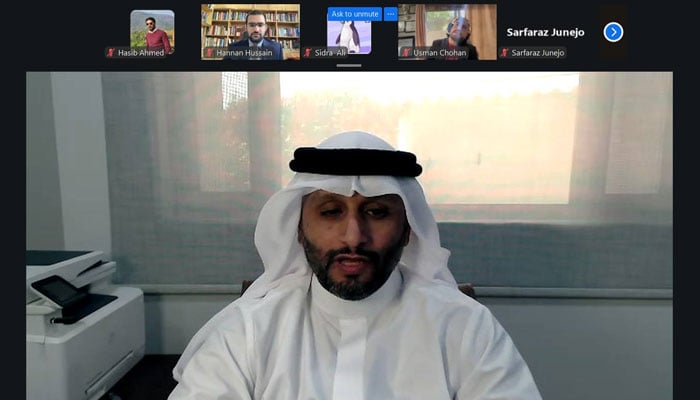 Dr Omar al-Ubaydli, Research Director, Bahrain Centre for Strategic, International and Energy Studies, addresses a webinar on “Strait of Hormuz tensions: pathways for advancing regional energy flows” hosted by the Institute of Regional Studies on May 25, 2026. — Facebook@Institute of Regional Studies, Islamabad