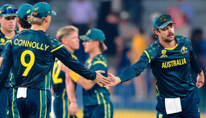 Australias Travis Head (right) and Cooper Connolly celebrate their sides victory in the ICC Mens T20 World Cup group stage match against Ireland at R.Premadasa Stadium in Colombo, Sri Lanka. — ICC