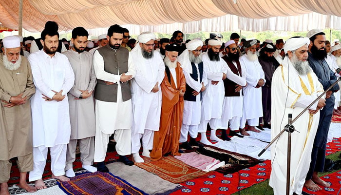 Chief Minister Khyber Pakhtunkhwa Muhammad Sohail Afridi offering Eid-ul-Adha prayers on May 29, 2026. — NNI