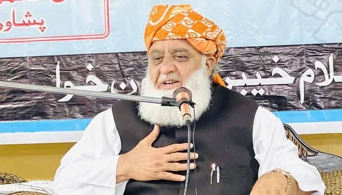 Jamiat Ulema-e-Islam Fazl (JUIF) chief Maulana Fazlur Rehman can be seen gesturing in this image on November 19, 2023. — Facebook@MoulanaOfficial