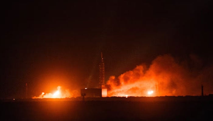 Fire and smoke rise from the launch pad of Blue Origins New Glenn rocket as it explodes during a test, in Cape Canaveral, Florida, US. — Reuters