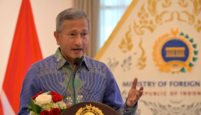 Singaporean Foreign Minister Vivian Balakrishnan speaks during a joint press conference after a meeting with his Indonesian counterpart Sugiono at the Ministry of Foreign Affairs in Jakarta on May 12, 2026. — AFP