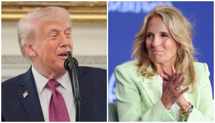 This collage shows US President Donald Trump (left) and Former US First Lady Dr Jill Biden. — Reuters/AFP/File