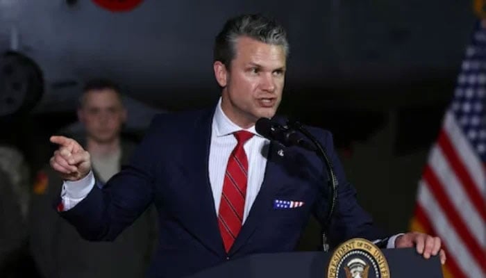 Pentagon chief Pete Hegseth speaks during an event in Harrison Township, Michigan, US, April 29, 2025. — Reuters